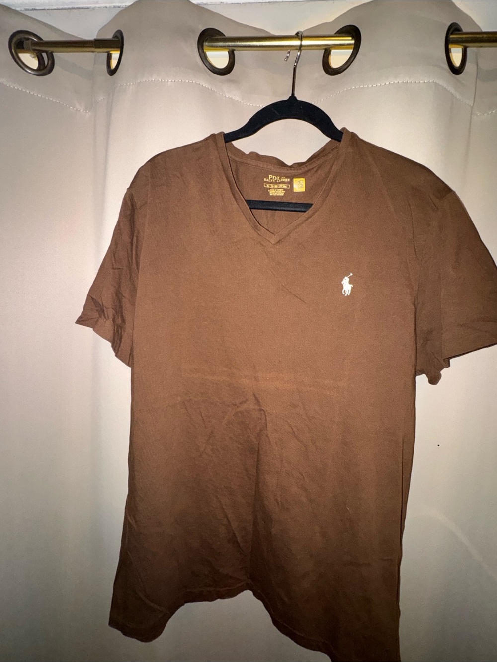 Polo by Ralph Lauren Brown V-Neck Short Sleeve Tee with White Pony Logo